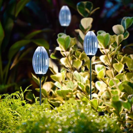 Glitzhome® 36" Solar Powered Oval Flower Stake Light with Stainless Steel Poles, 3ct.
